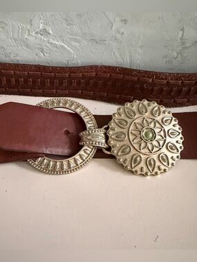 Vintage Woven & Braided Statement Buckle Leather Belt Boho Festival
